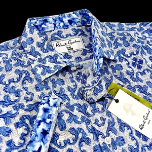 Robert Graham 2XL Geometric Tribal Paisley Blau Weiß Blumen Kurzarm Hemd - Bild 1 von 12