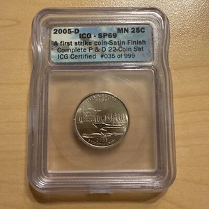 2005-D Minnesota State Quarter - ICG SP69 - Satin Finish First Day of Issue - Picture 1 of 4