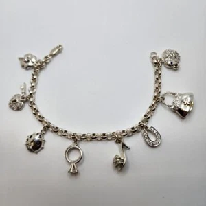 Sterling Silver Lucky Charm Bracelet ~ Diamonique ~ Gret Sparkle! - Picture 1 of 16