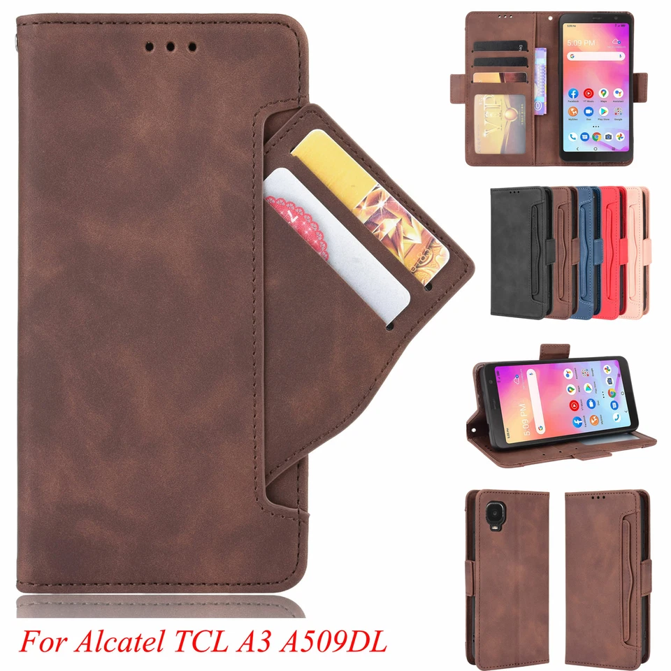 For Alcatel TCL A3 A509DL Case Card Holder Flip Leather Wallet Stand Cover - Image 1 of 4