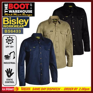 Bisley Men's Work Shirt BS6433 Original Cotton Drill - Long Sleeve. LARGE SIZES! - Picture 1 of 17