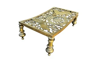 Vintage Antique Brass Fireplace Trivet Kettle Four Leg Stool! 12x8x4in - Picture 1 of 6