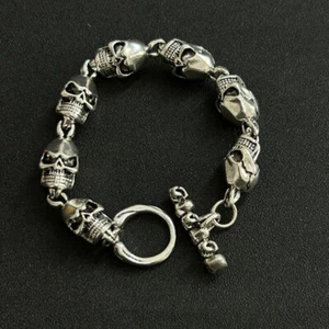 Pulsera Chapada Plata de Ley 925 Eslabones Cadena Esqueletos Calaveras Joyería 24cm - Imagen 1 de 2