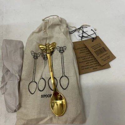 CREATIVE COOP Creative Co-op - Brass Spoons w/ Bees in Drawstring Bag - Set of 4 - DF7819
