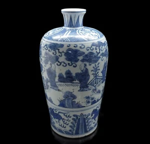 16. Jahrhundert chinesische antike Ming Dynastie blau-weiße Meiping Vase Porzellan - Bild 1 von 9