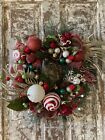 Handmade 22”  Door Wreath Christmas Holiday Decor Cardinal Birds Red Green Gold