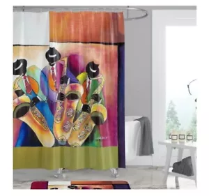 NEW African American Expressions Jazz Saxophones Shower Curtain Size 71 x 71 - Picture 1 of 9
