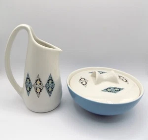 MCM Informal True China by Iroquois Ben Seibel Creamer & Sugar Set Blue Diamond - Picture 1 of 15