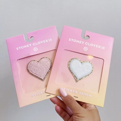 Stoney Clover Lame X Target Pink & White Gold Glitter Heart Sticker Patch 2 NEW - Image 1 of 4
