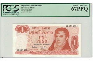 ARGENTINA 1 Peso 1974 PICK# 293 PZ: 67 PPQ GEMMA ORIGINALE (#1715) - Foto 1 di 2