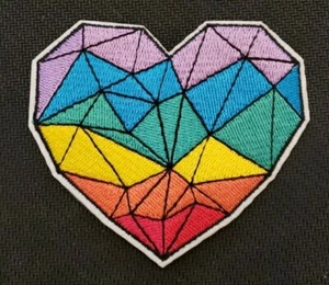 Rainbow Crystal Heart Embroidered Iron-On Sew-On Patch LGBTQ+ Pride 0286 - Picture 1 of 4