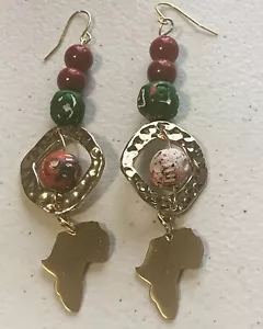 African Beaded Dangle Earring Gold With Charm For Women - Picture 1 of 1