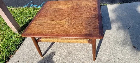 Mid Century Teak Coffee Table With Cane Shelf Cover
