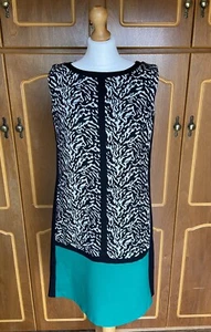 Kleid Größe 14 schwarz Tiermotiv grün Farbblock Anlass Party Bürokleidung - Bild 1 von 14