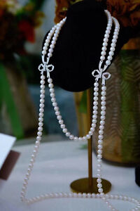 Gorgeous Two Strands 6-7mm Round South Sea White Pearl Necklace 18" 24"