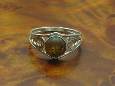 925 Sterling Silver Ring With 1,0ct Amber Decorations / Real Silver/1,8g / Rg 59 Foto 1 de 3