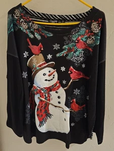 Onque lässiger hässlicher Weihnachtspullover Schneemann Kardinal Pailletten Größe 2X - Bild 1 von 8