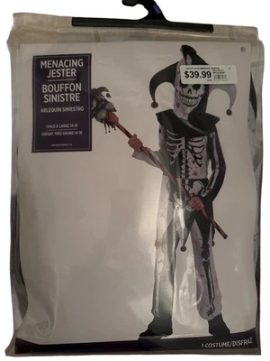 Страшный угрожающий Шут клоун костюм скелет ребенка Хэллоуин костюм Sz XL 14-16 - Изображение 1 из 4