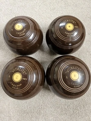 Vintage Vitalite Lawn Bowls Bias 3 Size 5 initials AH With Vintage Leather Bag - image 1 of 4