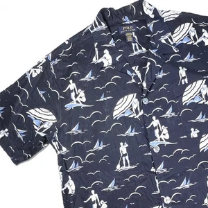 Polo Ralph Lauren Sleepwear Shirt M Surfing Beach Graphic Button Up Short Sleeve - Picture 1 of 9