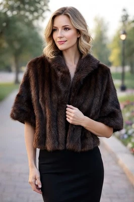 De colección Mujeres Marrón Visón Piel Estola Chal Envoltura Mob Esposa Dinero Antiguo Lujo Vacaciones S/M Foto 1 de 4