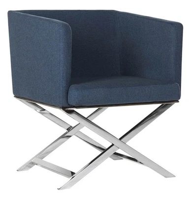 Home Collection Celine Navy and Chrome Modern Glam Cross Leg Chair - Image 1 of 4