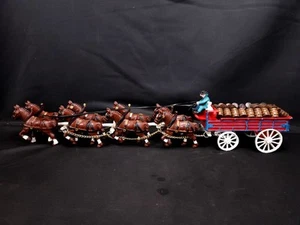 Vintage Budweiser Clydesdale Cast Iron Horses Team Wagon L3518 - Picture 1 of 19