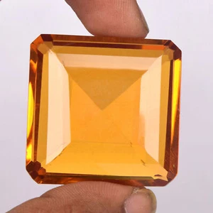 Brazilian Loose Gemstone Yellow Citrine 159.40 Ct Square Cut Big Gem for Pendant - Picture 1 of 5