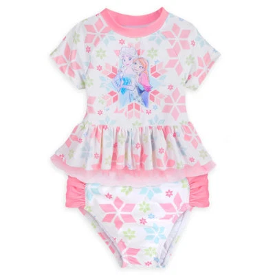 NUEVO CON ETIQUETAS Disney Store Frozen Elsa Anna Rash Guard Conjunto Corto Traje de Baño 4,5/6,7/8,9/10   Foto 1 de 4