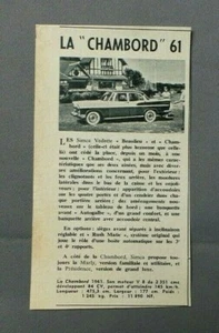 PUB PUBLICITE ANCIENNE ADVERT CLIPPING 280419 / VOITURE SIMCA LA CHAMBORD 61 - Imagen 1 de 1