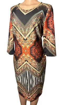 Vestido Eci New York ~ Talla 10 ~ Funda Mangas 3/4 Floral Paisley Mod Groovy Foto 1 de 4