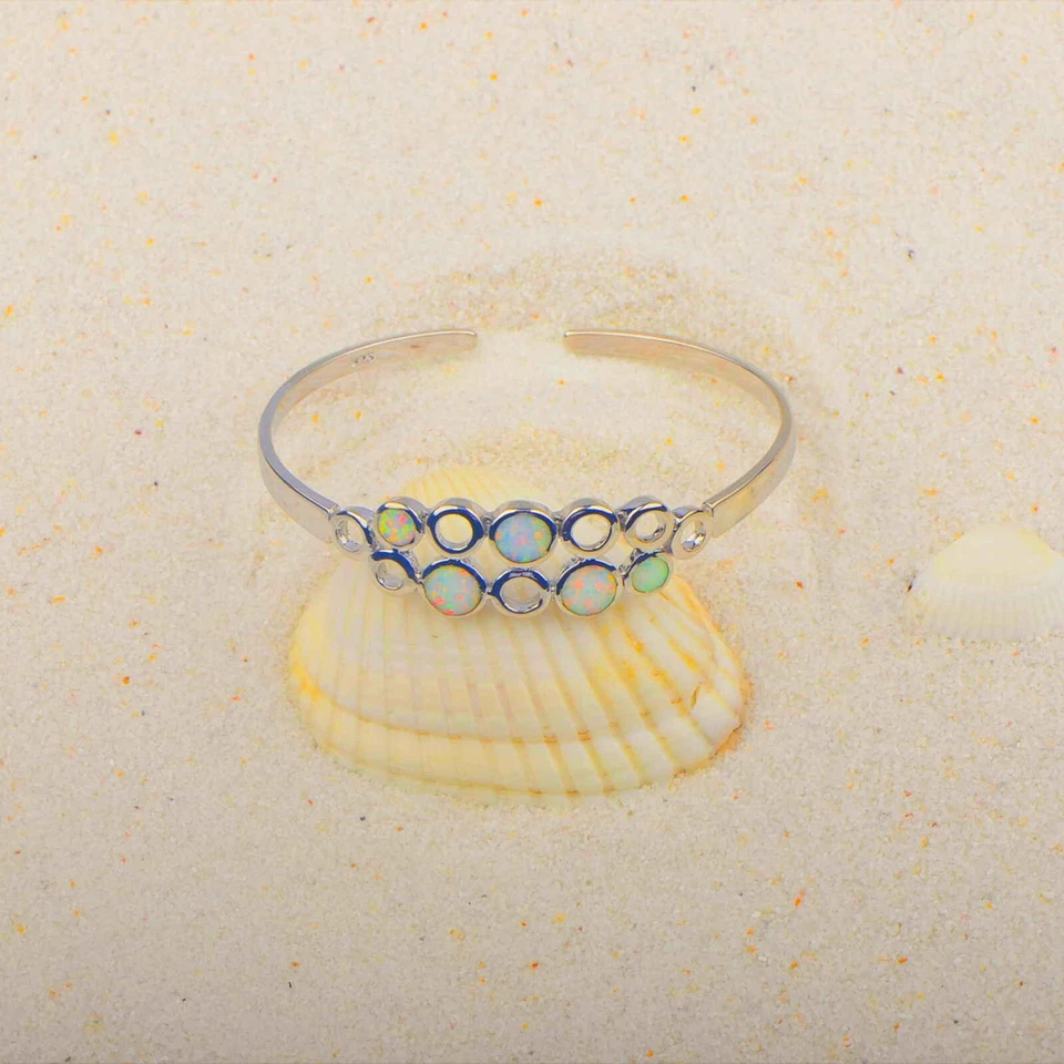 Brazaletes brazaletes de astilla de plata esterlina 925 de ópalo blanco para mujeres niñas Foto 1 de 1
