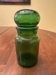Vintage Green Glass Apothecary Bubble Lid Bottle Container Jar Belgium 7” - Picture 1 of 9