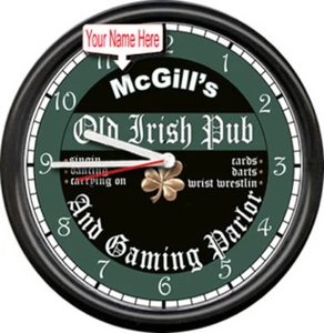 Lucky's Irish Pub Beer Bar Clover Sign Wall Clock #430 - Picture 1 of 1