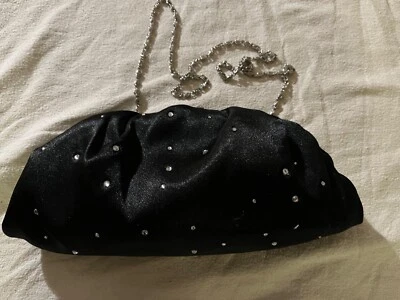 Vintage Black w Rhinestones Evening Clutch Purse Silver Chain Strap Style & Co - Image 1 of 3