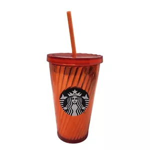 Bicchiere Starbucks arancione traslucido con tazza di paglia 16 oz colore autunnale - Foto 1 di 9