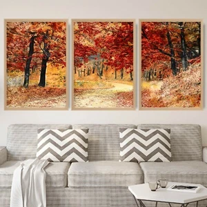 Set of 3 Prints - Autumn Leaves Sketch Forest Botanical Wall Art Picture Poster - Picture 1 of 3