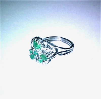 Anillo Vintage Art Deco Paladio Sólido Esmeralda y Diamantes Talla 7 Foto 1 de 4