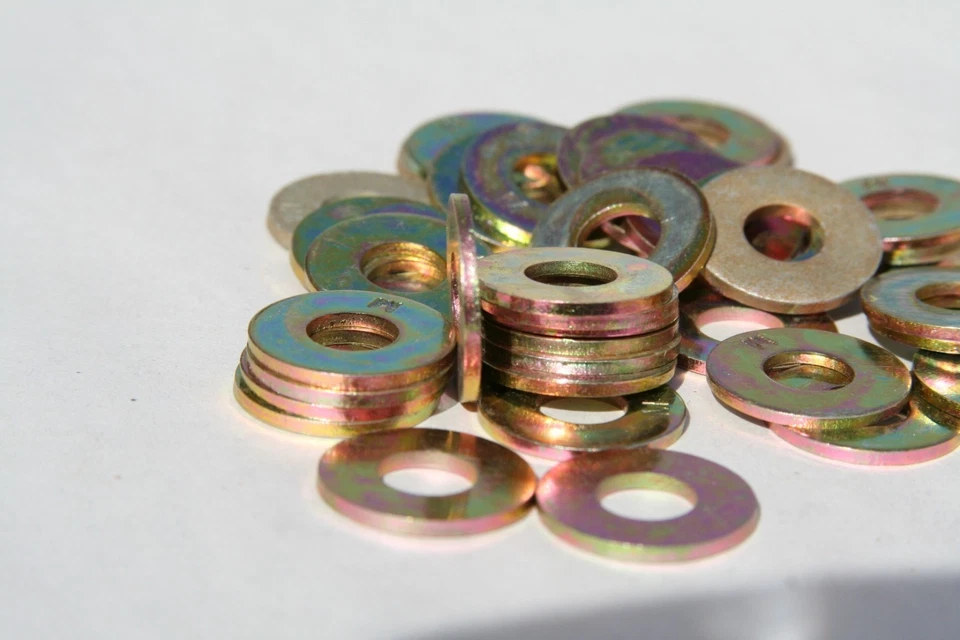 AFH YOUR CHOICE 1/2" THRU 9/16" USS FLAT WASHERS GRADE 8 ZINC YELLOW