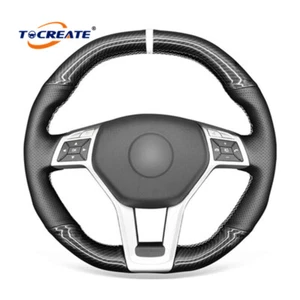 PU Leather Carbon Fiber Steering Wheel Cover for Mercedes-Benz AMG SLK CLS #BGXC - Foto 1 di 10