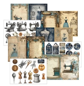 Scrapbooking Papier SET-Junk Journal-Ausschneidebogen-Vintage-Nähen-16069 - Bild 1 von 9