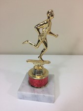 Vintage 1980s Mens or Boys Track Runner Trophy Red Gold 7" Tall Very Nice Cond