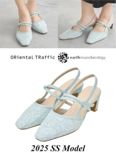 earth music&ecology x ORiental TRaffic Heeled Strappy Glitter Lace Pumps Blue JP - Picture 1 of 10