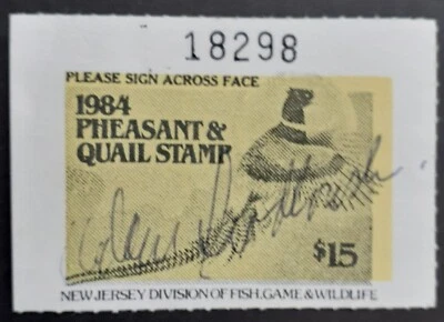S & P Stamps NEW JERSEY PHEASANT AND QUAIL STAMP, 1984, USED, NH, NO GUM - Image 1 of 2