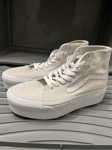 Nuovo Vans Off The Wall Platform High Tops beige crema scamosciato tela unisex UK 7
