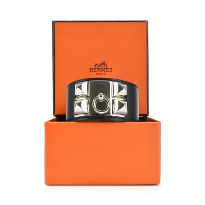 Hermès - Puño de cuero plateado/negro CDC Collier De Chien talla L/GM con juego completo Foto 1 de 4