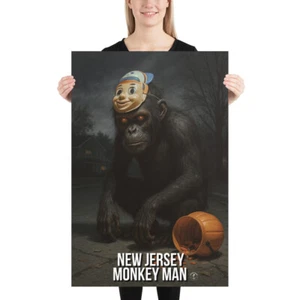 New Jersey Monkey Man - Poster Stampa Leggenda Urbana Halloween - Foto 1 di 3