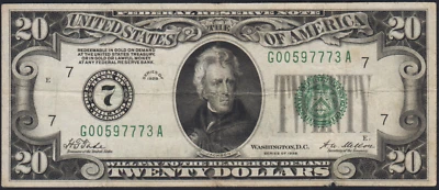 Fr.2050-G 1928 Chicago $20 Numeric Seal Federal Reserve Note Very Fine - Image 1 of 2