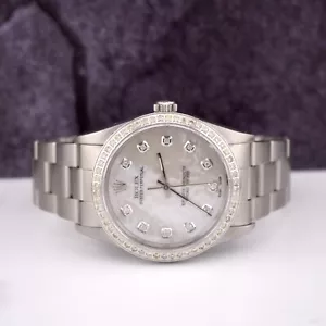 Rolex Oyster Perpetual 34mm Ladies 1ct Diamond White MOP Dial Steel Watch - Picture 1 of 9