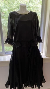 Vintage Jerry Silverman schwarz durchsichtig 3/4 Langarm Kleid ILGWU Größe 14 USA - Bild 1 von 8